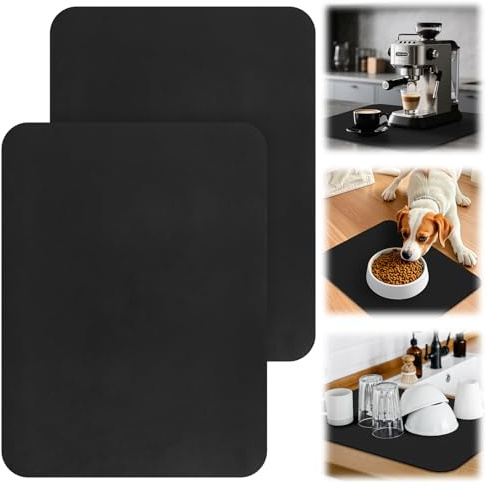 2 PCS 40x30cm Schnelltrocknend Wasserabsorbierende Unterlage Kaffeemaschine | Kaffeematte, Rutschfest Abtropfmatte Geschirr & Kaffeemaschine Abtropfmatte für Küche Arbeitsplatte, Spüle (Schwarz)