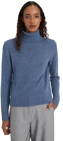Style & Republic Damen Rollkragenpullover aus 100% Kaschmir, Regular-Passform, stilvoller Premium-Cashmere-Strickpullover für Herbst und Winter, Blue Melange L