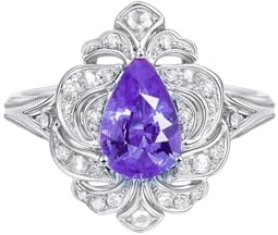 Tolldek Coppia di fedi nuziali in oro bianco 9 K/14 K/18 carati, con spinello viola, taglio a goccia, anello dell'amicizia in moissanite 18/14/9 carati, misura 47-70, Oro bianco 14 carati (585