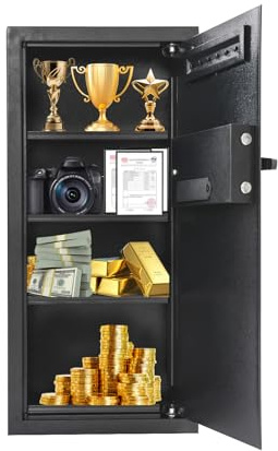 MIUKYUI Caja fuerte de seguridad empotrable en la pared con código digital y llave de emergencia, ojo de cerradura oculto para documentos y objetos de valor (37 x 10 x 80 cm)