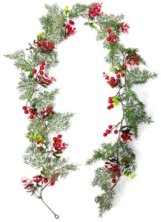 MEILVMEIJI Künstliche Pflanze mit realistischen Beeren, Weihnachtspflanzenarrangement für Kaminsims, Treppenhaus, Urlaubsdekoration