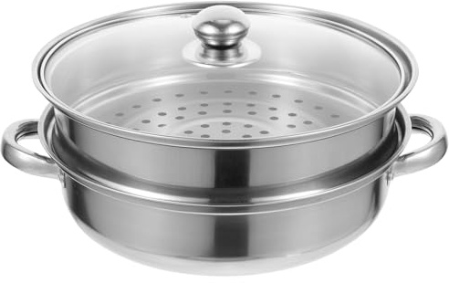 TOKIDNY Pentola la Cottura a Vapore in Acciaio Inox 28 Cm Doppio Strato Coperchio e Manici, Vaporiera Multifunzione per Verdure e Alimenti, Utensile da Cucina Resistente e Traspirante