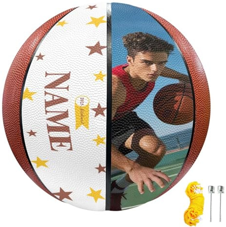 Quilia Personalisierter Basketball | Personalisierter Basketball mit Namen/Foto | Geschenk zum Geburtstag, zum Schulabschluss, zu Weihnachten | Ideal für Basketballfans, Trainer