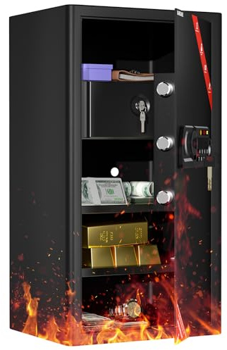 KABISAFE Safe Tresor - Caja fuerte ignífuga con cajón ignífugo, 90 l, caja fuerte grande para el hogar, caja fuerte de muebles con cerradura de combinación, caja fuerte digital con sistema de alarma