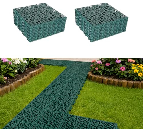 ALAYSTAR Interlocking Garden Deck Tiles 30cm Non-Slip Plastic Patio Flooring, Easy Click Outdoor Floor Tiles for Lawn, Pathways, Walkways, Decking, Garden and Patio Areas (20 Pack)