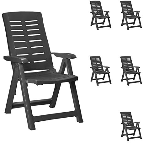 Mojawo 6 Stück Bequemer Klappstuhl, Campingsessel für Terrasse, Garten, Balkon und Camping - 5-Fach Verstellbarer Gartenstuhl - witterungsbeständiger Positionssessel - Anthrazit