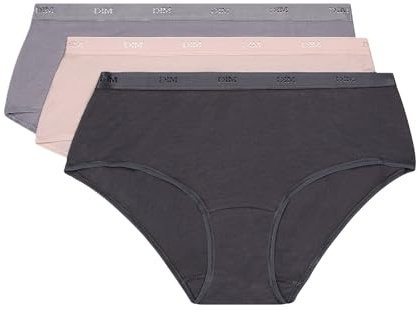 DIM Women's Boxer Set of 3 | Les Pockets Ecodim Soft Touch | Cotton Stretch | Extra Flat Finishes | Everyday Comfort | Multicoloured Taupe/Pink/Grey L