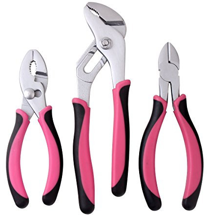 Apollo Tools Set of 3 Pliers for DIY Repairs and Maintenance Projects, Crafts, Jewelry-Making, Plumbing, Toy, Electronic and Small Engine Work - Pink Ribbon – Pink- DT5008P