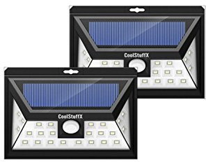 Coolstuffx 24 LED Motion Sensor Solar Security Lights. Waterproof, Sensitive Wide Angle Sensor, Ultra Bright LED, Smart Lighting Modes, Security for Gardens, Driveway, Yard, Front Door (Pack of 2)