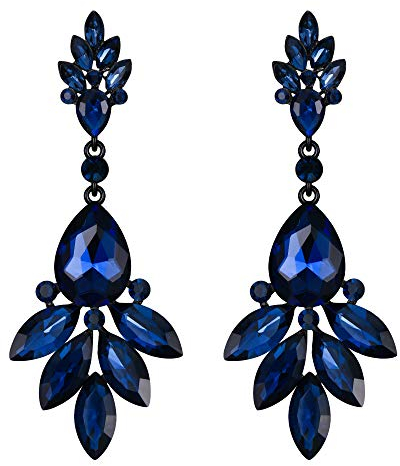 EVER FAITH Kristall Ohrringe Blumen Blatt Cluster Ohrhänger für Damen Navy blau