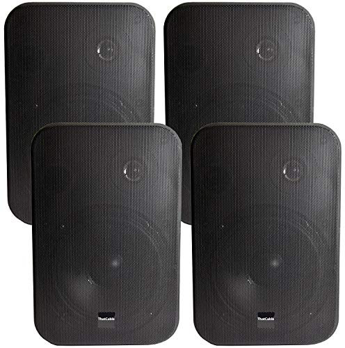 (2 PAIRS) 4x BLACK 6.5” 200W Stereo Loud Speakers & Wall Mounting Brackets –8Ohm Low Impedance– 2-Way Hi-Fi Background/Surround Sound Powerful MOISTURE RESISTANT Speaker Set – 27cm x 18cm