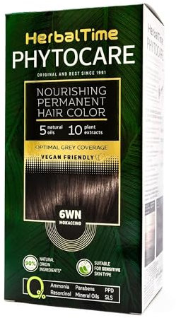 Herbal Time Phytocare Tinte Permanente | Sin Amoniaco, Sin Parabenos | Tinte Natural Pelo Profesional | Kit Tinte de Pelo | Nutre y Protege Tu Cabello | Color Mocaccino 6WN