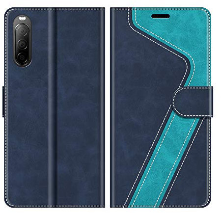 MOBESV Coque pour Sony Xperia 10 II, Housse en Cuir Magnétique Fonction Stand Étui pour Sony Xperia 10 II, Élégant Bleu