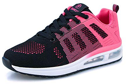 Femme Running Baskets Respirant Marche Running Chaussures Fitness Course Basses Athlétique Gym Mode Sneakers Rose Noir 38 EU