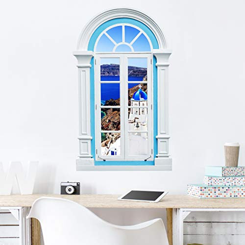 Bilderwelten Wandtattoo Top Mediteran, Größe:60 x 40cm Fenster Mediterran View Over Santorini