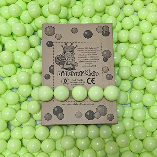100 bolas de plástico ecológico para piscina de pelotas de caña de azúcar renovable, materias primas, 6 cm de diámetro, para guardería y comercio, color verde claro
