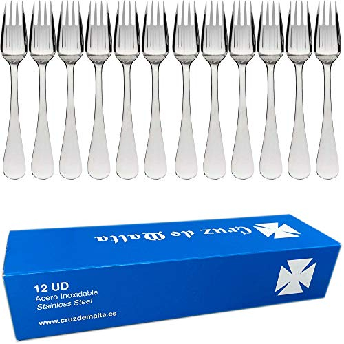 Tenedores Arroceros de Acero Inoxidable - Juego de Cubiertos - Vajilla para Paella - Cubiertos Marisco - Cubiertos Pescado - 20 cm (12 Unidades)