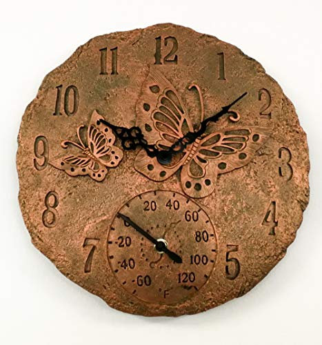 Garden Mile Outdoors Clock and Thermometer for Gardens Weatherproof Outdoors Clock Home and Gardens Thermometer Exterior Quartz Clocks Wall Ornament