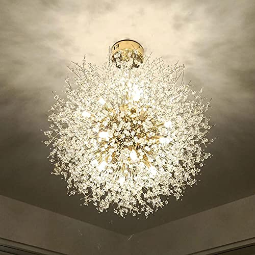 Yenisai Kronleuchter 9-Licht Golden Luxuriöse Pendelleuchte Modern Höhenverstellbar Löwenzahn Hängeleuchten Kristall Hängelampe für Schlafzimmer Esstisch-Golden_9 Köpfe