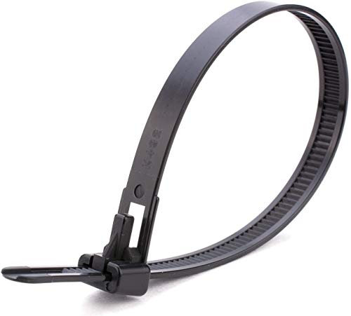 100 Pack Releasable Reusable Cable Ties Black Natural Strong Nylon Premium Cable Ties (4.8mm x 200mm, Black)