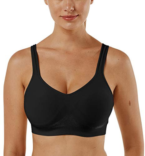 Vertvie Damen 1/2/3er Set Sport BH Einfarbig Ohne Bügel Bustier Klassische Bequem Stretch Bra Mittle Halt Gepolstert Wohlfühl-BH(Schwarz,3XL)