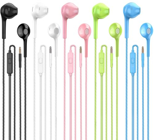 Jogteg Earbuds Headphones with Microphone Pack of 5, Noise Isolating Wired Earbuds, Earphones with Powerful Heavy Bass Stereo, Compatible with Android, Phone, Laptops, MP3 and Other Interfaces (3.5mm)