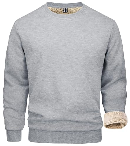 MAGCOMSEN Herren Fleece Sweatshirt Crewneck Outdoor Sweatshirt Männer O-Neck Langarm Shirt Casual Stretch Pullover Winter Sportshirt Lässige Joggingshirt Hellgrau L