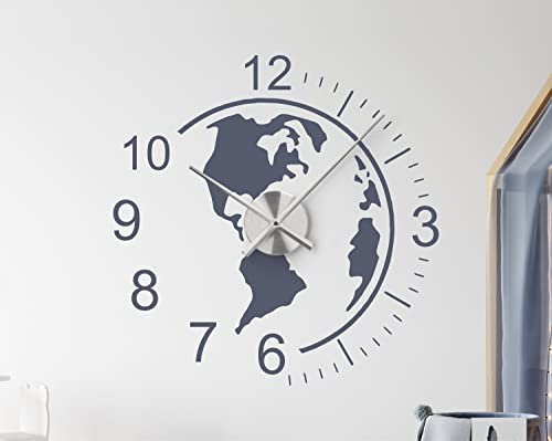 timalo Wandtattoo Uhr mit Uhrwerk Globus Weltkarte Wanduhr Küche Kinderzimmer DIY 30 Farben | 76067-Tuerkis-M-58x58-Uhr-schwarz