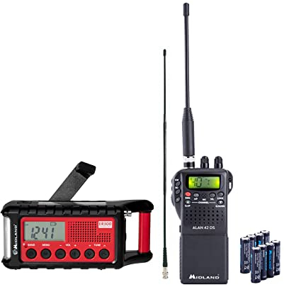 Midland Notfallset CB-Premium: CB-Funkgerät + Kurbelradio inkl. Alan 42 DS, ER 300, Hyflex Antenne und 8 Akkus, 29614, umfangreichem Zubehör für jedes Einsatzgebiet, SOS-Morsecode-Funktion, Solarmodul