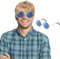 Herren Boyband Perücke Kostüm Kurze Perücken mit Runder Klassischer Sonnenbrille 80er Straße Perücke für 60er 70er 80er Halloween Party Kostüm