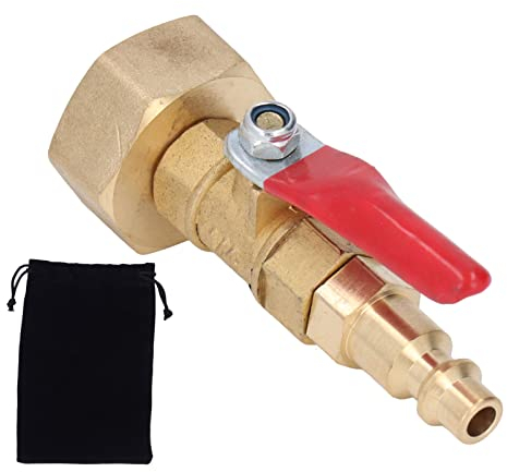 Akozon Ausblasadapter Wasserleitung Druckluftkupplung Schlauch Wasserhahn Ausblas Adapter Messing Blowout Adapter mit 1/4 Zoll Male Quick Connector 3/4 Zoll Male GHT Thread für RV Yachten(Weiblich)