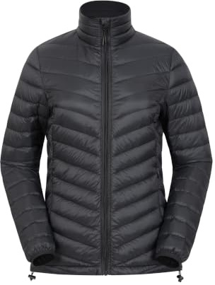 Mountain Warehouse Featherweight Down Womens Jacket - Lightweight & Water Resistant Ladies Rain Jacket, Thermal Parka Coat, Packaway - Travelling, Hiking, Camping Black 8
