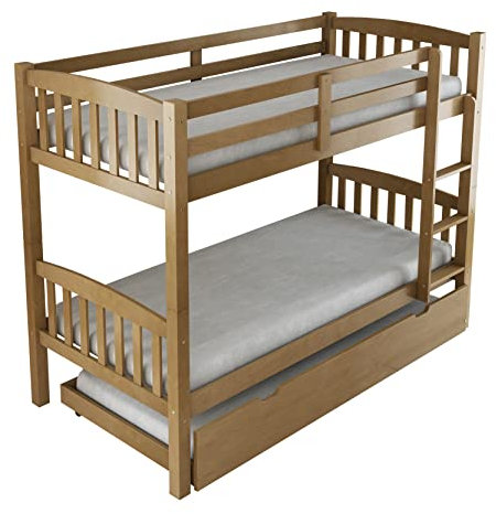 Arredo Stock Letto a castello con terzo letto estraibile in legno di pino massello, 90x190x156 cm (Legno)