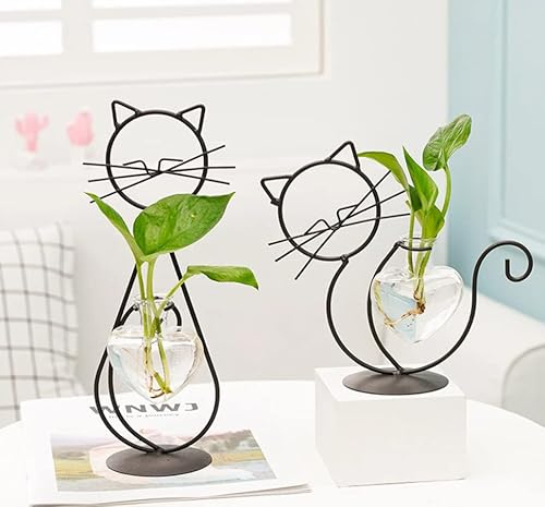 Set Eisen-Katzen stehend und Vase mit herzförmiger Vase liegend - Glasvase - Vase Glas - Bonne et Plus®