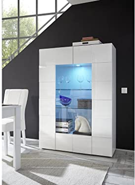 Vente-unique - Vitrine Calisto - LEDs - 2 Portes - Blanc laqué
