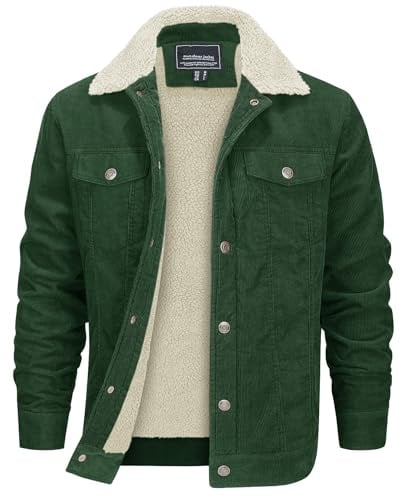 EKLENTSON Men's Corduroy Jacket Sherpa Fleece Lining Coat with Pockets | Thermal,Casual,Trucker,Coat,Winter,Thermal,Lapel Collar,Jacket