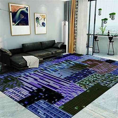 RUGMRZ Bunter Teppich 200x250cm Flickenteppich Waschbar Lila blau und grün geometrische Muster modernes abstraktes Design Anti-Rutsch Wohnzimmerteppich