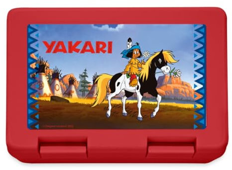 Spreadshirt Yakari und kleiner Donner auf Erkundungstour Brotdose Lunchbox, One size, Rot