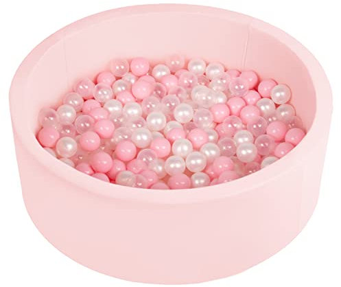 Selonis Blanda Piscina De Espuma 90X30cm/300 Bolas para Bebé Niño Redonda, Rosa:Rosa Clr/Perla/Transparente