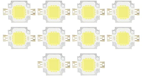 Alvinlite Chips LED, 10W/6500K Bombilla de Chip, 10W/6500K Lámpara de Alta Potencia superbrillante Chip de Fuente de luz con Placa de Aluminio para Reflector, Paquete de 10