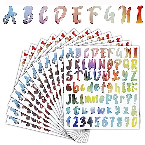 12 Blätter Selbstklebende Buchstaben Aufkleber Vinyl Klebebuchstaben Wetterfest Alphabet Aufkleber Selbstklebende Buchstaben Nummern Aufkleber für DIY Scrapbook Grußkarte