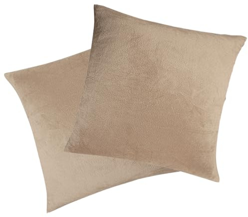 Soifox 2er-Set Kissenbezug 40x40 cm - Samt Zierkissenbezüge Superweich Flauschig Kuschelig Kissenbezüge Dekorative Deko Kissen Sofakissen Lendenkissen Wurfkissenbezug Schlafzimmer Kissenhülle Beige