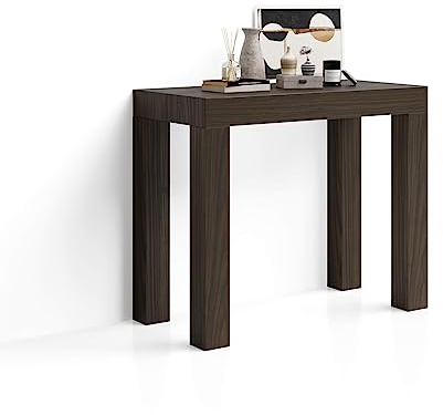 MOBILI FIVER, Mesa Consola Extensible First, 45(305) x90 cm, Nogal Americano, para 14 Personas, Mesa Consola Extensible Comedor, Consola recibidor, Made In Italy