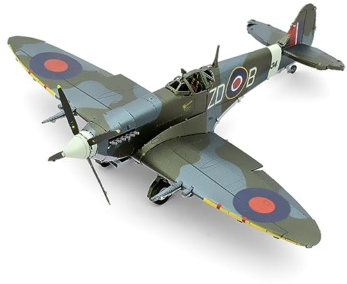 Fascinations ME1005 Metal Earth Metallbausätze - Jagdflugzeug Supermarine Spitfire, lasergeschnittener 3D-Konstruktionsbausatz, 3D Metall Puzzle, DIY Modellbausatz mit 2 Metallplatinen, ab 14 Jahre