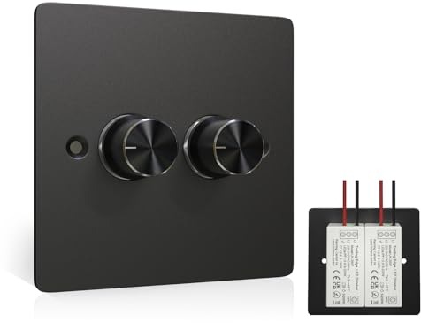 Luxvista Interruptor Reguladoe de Luz LED 220V, 5-200W Doble Interruptor de Atenuación para Bombillas LED Regulables, Incandescentes y Halógenas, Negro con Función de Memoria