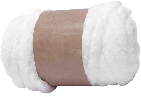 Gomitolo di Filato Grosso di Ciniglia, 250 g, per Coperte e Cuscini, Colore Bianco