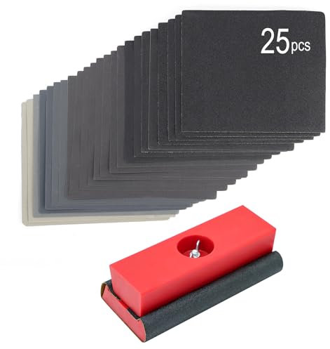 scottchen PRO Hand Sanding Blocks Auto Body, Sandpaper Woodworking Furniture Sander Hand Tool with 25pcs Sandpaper, Grit 120 to 3000