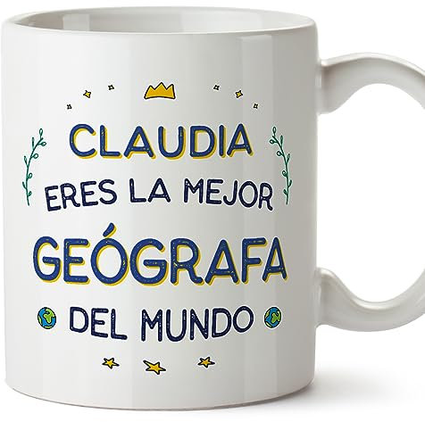 MUGFFINS Tazas Personalizadas para GEÓGRAFA mujer - En Español - Mejor del Mundo - 11 oz / 330 ml - Regalo Personalizable original y divertido