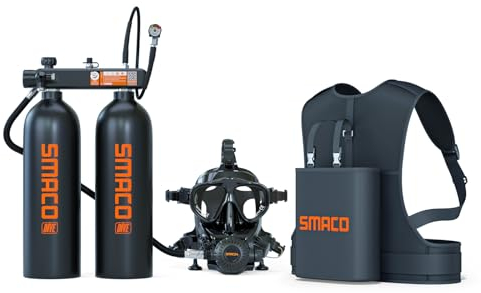 SMACO Mini Botella de Buceo 2L Doble Bombona de Buceo Pequeñas 2 x 2L Botella Submarinismo con 30-45 Minutos Tanque de Buceo Recargable for Buceo Recreativo,Exploración Submarina,Rescate S700 MAX