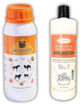 Healthy Paw Life Skin & Coat Care Combo – Lime Sulfur Dip 473 ml + Antiparasitäres & Antiseborrhoisches Hunde-Shampoo 473 ml